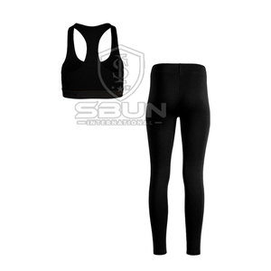 Soutien-gorge de sport dos nageur pour femme, noir uni, sans coutures, maintien moyen, pour yoga et fitness, en Spandex et Polyester - Product Image 2