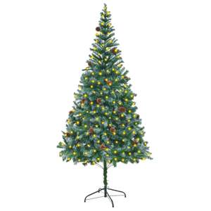 Grand sapin de Noël vert avec des pointes blanches en plastique et métal - Product Image 1