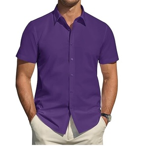 เสื้อเชิ้ตผู้ชายสีม่วง แขนสั้น สำหรับงานทางการ ธุรกิจ สุภาพบุรุษ ฤดูร้อน เสื้อทำงาน ขายส่ง รับผลิตแบบ OEM ODM - Product Image 1