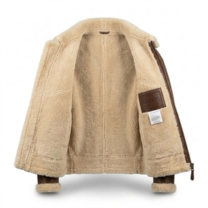 <b>Brown</b> Real Shearling Bomber <b>Jacket</b> <b>Mens</b> Warm Fur Lined <b>Leather</b> Flight Coat Heavyweight B3 Aviator Winter Outerwear - Product Image 5