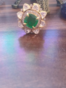 Amaira Jewels Flower Shape Classic <b>Cocktail</b> <b>Ring</b> Green Doublet Square Stone 18K <b>Gold</b> Plated Women's Glam Engagement Jewelry - Product Image 1