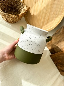 Pot de rangement pour ustensiles en céramique bicolore, finition mouchetée, avec poignée latérale, haute résistance, pour comptoir de cuisine - Product Image 3