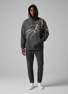 Sweat à capuche long doublé pour homme, 100% coton, style streetwear ample français, couleur unie, coupe classique, printemps, 400g - Product Image 2