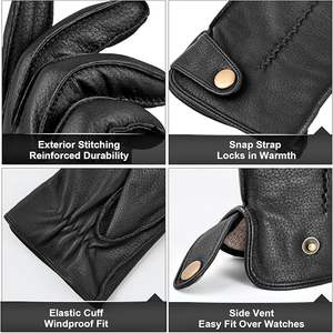 Gants en cuir de daim noir avec couche thermique - Product Image 5