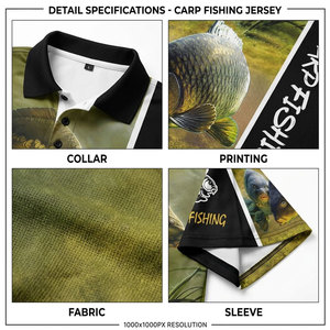 Polo de pêche à la carpe pour homme, séchage rapide, imprimé poisson, UPF 50, vêtements de pêche en plein air - Product Image 6