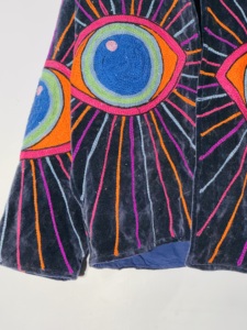 Handmade <b>Velvet</b> Eye Embroidery <b>Jacket</b> - Psychedelic Evil Eye Kimono - Bohemian Statement Coat - Product Image 5