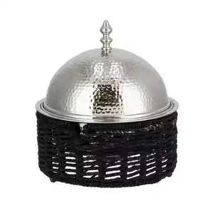 Modern <b>White</b> Perforated Casserole with Crescent Moon Finial and Black Stand Luxury Ramadan Insulated Hot Pot Food Warmer - Product Image 2
