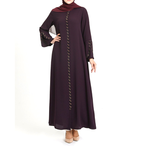 Women's Muslim Modest Midi Abaya Embroidery Detail <b>Long</b> <b>Sleeve</b> Solid Color Polyester Customizable Daily Wear Middle East Style - Product Image 3