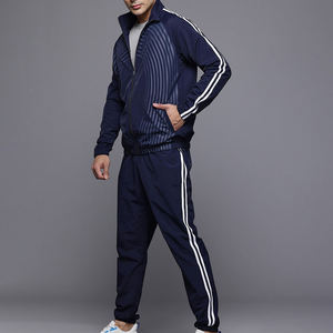 Survêtement rayé bleu marine à manches longues avec fermeture éclair sur le devant, vêtement décontracté avec poches latérales, style automne, coupe régulière, polyester - Product Image 6