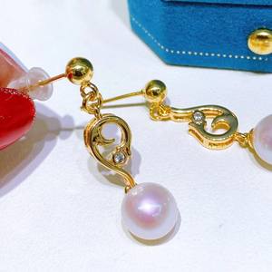 Recommended 8-9ak925 Pure Silver Freshwater <b>Pearl</b> <b>Dangle</b> <b>Earrings</b> Gold-Plated Color Preserving Material - Product Image 1