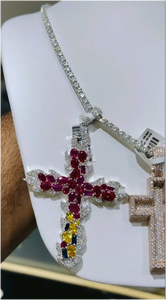 Colgante de Cruz Colorido Personalizado de Plata 925 con Baño de Oro 18K, Chapado en Oro, con Moissanita VVS y Diamantes, Joyería Fina para Hombre, Estilo Hip Hop - Product Image 3