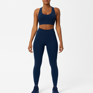 Conjunto de Yoga de 2 Piezas sin Costuras para Mujer, Calidad Premium, Color Azul Marino, Leggings Transpirables de Cintura Alta y Sujetador Deportivo para Gimnasio y Fitness - Product Image 2