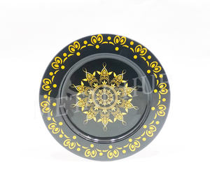Assiette de présentation décorative en acier inoxydable avec motif floral mandala émaillé, assiette de table ronde en métal pour la mise en scène des tables événementielles - Product Image 1