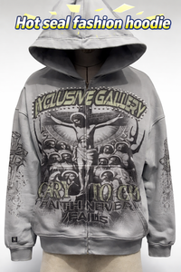 Sudadera con capucha de algodón de moda DTG Puff Spiderss, de peso pesado 400 g/m², de felpa francesa de algodón, para invierno, estilo gótico 1:1, con efecto rasgado de mezclilla - Product Image 3