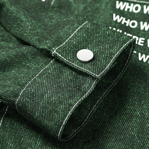 Blouson en jean vert pour homme, col rabattu, fermeture éclair intégrale, manches longues, poignets à boutons-pression, poches zippées, style décontracté streetwear - Product Image 5