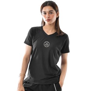 Camiseta Deportiva SwiftMesh con Cuello en V para Mujer, Color Negro, Transpirable, de Secado Rápido, Ligera, para Gimnasio, Fitness, Deportes, Running, Casual - Product Image 1