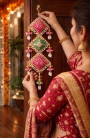 Décoration murale artisanale traditionnelle Gota Patla avec fleurs artificielles suspendues pour Diwali, mariages, fêtes et célébrations, décoration festive pour la maison