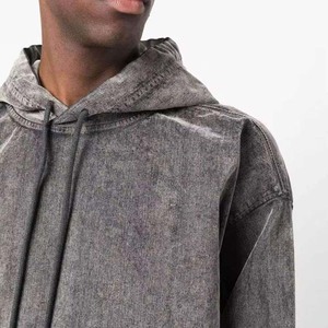 Sweat à capuche gris délavé surdimensionné pour homme avec poche, style streetwear vintage, coupe ample - Product Image 6