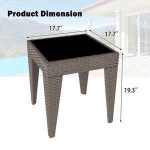 Table de patio carrée compacte PPL pour extérieur avec plateau en verre trempé et structure métallique robuste, table d'appoint en osier pour véranda ou table d'appoint - Product Image 4
