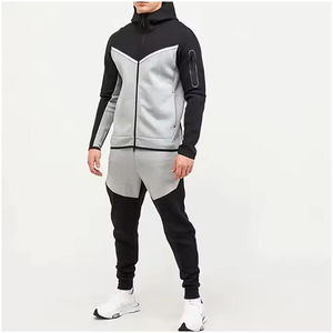 Survêtement gris à capuche pour homme, fermeture éclair intégrale, poches latérales, respirant, décontracté, saison printemps, coupe classique, couleur unie - Product Image 2