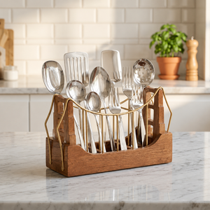 Porte-cuillères en bois pour table à manger, porte-spatules pour cuisine et restaurant, organisateur de cuillères pour table de bureau, organisateur de couverts - Product Image 3