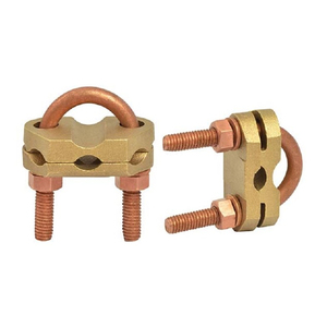 Connecteur de mise à la terre robuste en laiton pour poteau de terre et câble électrique, type U-bolt - Product Image 1