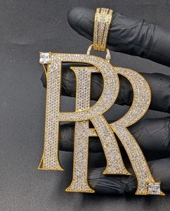 925 Sterling <b>Silver</b> Customized <b>Initial</b> <b>Pendant</b> VVS Moissanite Diamond Double R Rapper Hip Hop Logo <b>Pendant</b> - Product Image 1