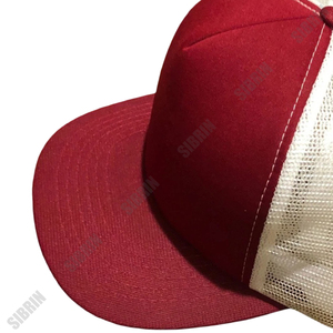 SIBRIN Custom Logo Unisex 6-Panel Baseball <b>Cap</b> Red Beige Mesh <b>Cap</b> Color Cotton Twill Fabric Premium Baseball Hat <b>Flat</b> Brim - Product Image 4