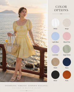Vestido Casual de Verano para Mujer, Venta Directa de Fábrica, Amarillo, de Algodón y Lino, Mini Vestido con Cuello Cuadrado, Manga Abullonada y Diseño en Capas - Product Image 2