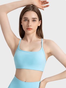 Ladies Bare Back Strappy Athletic Tank <b>Top</b> Built In Bra Pad Insert Moisture Wicking Running Gym <b>Crop</b> <b>Top</b> Fitness Brassiere - Product Image 5