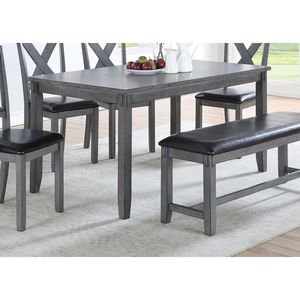 Set da Pranzo Moderno e Casual 6 Pezzi: 4 Sedie Laterali Grigie, Panca e Tavolo da Pranzo in Legno di Gomma e Impiallacciatura di Betulla - Product Image 5