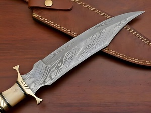 Cuchillo de Caza Bowie de Acero de Damasco Premium, Mango de Hueso, Forjado a Mano, Hoja Fija, Supervivencia al Aire Libre, Funda de Cuero, OEM - Product Image 4