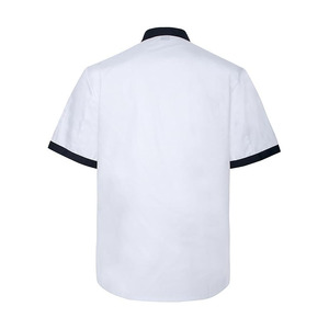เสื้อเชฟแขนสั้นสีดำ แต่งขอบสีแดง ปิดกระดุม ยูนิเซ็กซ์ ชุดยูนิฟอร์มร้านอาหาร ผ้าฝ้ายแคนวาสทอ พิมพ์ลายนูน/ดิจิตอล คุณภาพสูง - Product Image 5