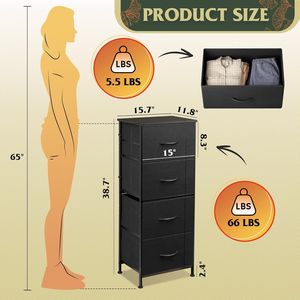 Commode à 4 tiroirs avec structure en acier robuste, tour de rangement en bois et tissu pour chambre, couloir, entrée, placards et systèmes de rangement - Product Image 3