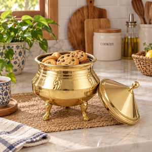Olla de Almacenamiento Tradicional de Latón con Tapa Cónica, Patas Decorativas y Acabado Pulido para Decoración del Hogar, Venta al por Mayor para Compradores de Exportación B2B - Product Image 3