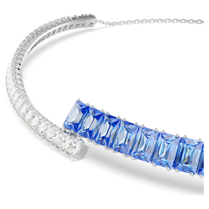 Luxury Women 925 <b>Silver</b> Rhodium Plated <b>Choker</b> Necklace With Blue Emerald Cut Crystal Rhinestones Channel Setting Party Jewelry - Product Image 3