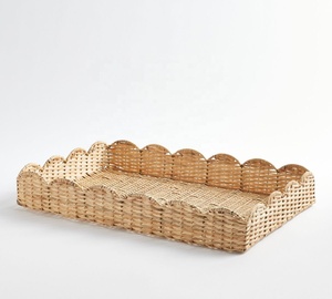 Bandeja de Servir Cuadrada de Ratán Hecha a Mano con Patrón de Plantas, Decorativa, Tejida, con Asas Otomanas, para Mesa de Centro, Marrón Natural, Ramadán - Product Image 5