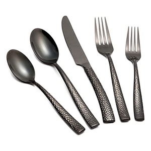 Juego de cubiertos de acero inoxidable, mango martillado, chapado en negro, único, de alta calidad - Product Image 1
