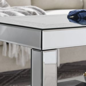 W 40\" X D 20\" X H 20\" Curved Border Carved <b>Mirror</b> Coffee <b>Table</b> with Silver <b>Mirror</b> Glass Top and Sparkling Diamond Edge Frame - Product Image 4