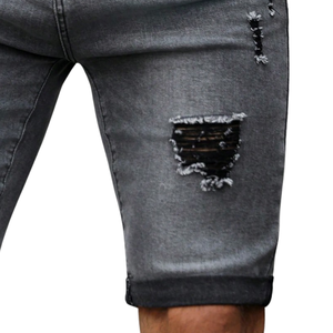 Pantalones Cortos de Mezclilla Grises Rotos para Hombre, Ajuste Delgado Casual, de Algodón, Cintura Media, Secado Rápido, Transpirables, Estilo Vintage Lavado, Ropa Urbana de Verano, Hasta la Rodilla - Product Image 6