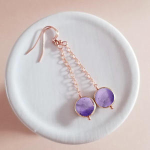 Boucles d'oreilles pendantes en forme de pièce de monnaie en améthyste, pierre précieuse naturelle violette, plaqué argent, bijoux faits à la main pour femmes - Product Image 2