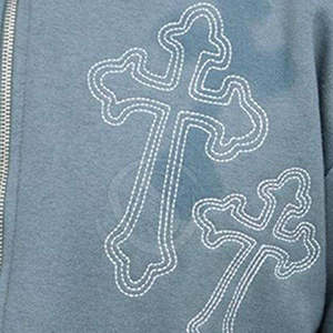 ชุดวอร์มสตรีทแวร์โอเวอร์ไซส์แบบสั่งทำพิเศษ  ตกแต่งด้วยคริสตัล  ผ้าคอตตอนหนานุ่ม  ชุดแทรคสูทผู้ชายคุณภาพสูง  เสื้อฮู้ดมีซิป - Product Image 6