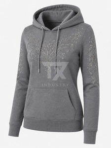 Best Sale Women's Casual Front Rhinestone Printed Hoodie Street Wear Fashion High Quality Winter Oversized - Product Image 4