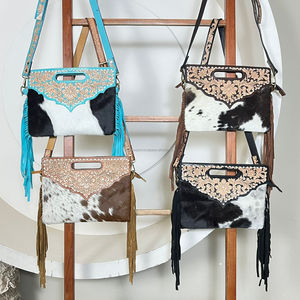 Bolso de Lujo de Cuero de Vaca con Flecos y Diseño Floral Occidental, Novedad 2026, para Dama - Product Image 4