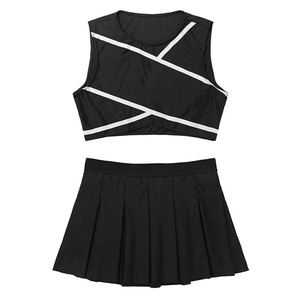 Black Two Piece Cheerleading Uniform Set Crop Top With White Stripes And Pleated <b>Skirt</b> For Adults - Product Image 1