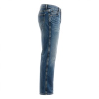 Celana Jeans Pria Straight Fit Bernapas, Model Flat Front Stonewashed, Kancing Depan, Pinggang Sedang, Bahan Katun Midweight, Gaya Kasual Musim Gugur