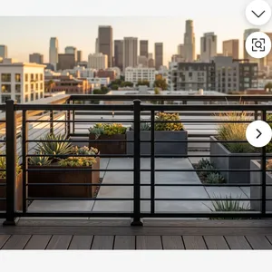 Rampe d'escalier moderne en métal noir avec barres horizontales, poteaux carrés, résistante à l'eau, pour la sécurité des balcons, des terrasses et l'extérieur - Product Image 2