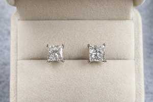 Hot Selling Moissanite 1CT Princess Cut Diamond <b>Stud</b> <b>Earrings</b> For Women's 925 <b>Silver</b> Fine Trendy Party Jewelry For Wedding Bride - Product Image 1