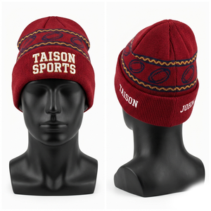 Rugby Beanie Premium 320 GSM Acrylic Knit Jacquard Red Navy Embroidered Logo <b>Cap</b> Warm <b>Winter</b> - Product Image 1