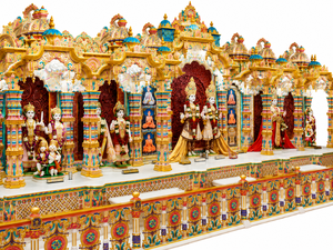 Divine Swaminarayan Shrine for Hindu Sabha Hall <b>Mandir</b> Hand-Carved Large Wooden Prayer Shrine for Community Temple For USA Halls - Product Image 4